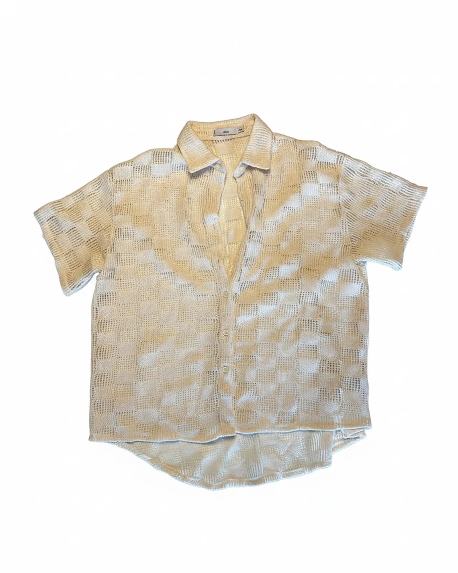 Unbranded חולצת קולר פתוח סרוגה, שמנת, מבט קדמי